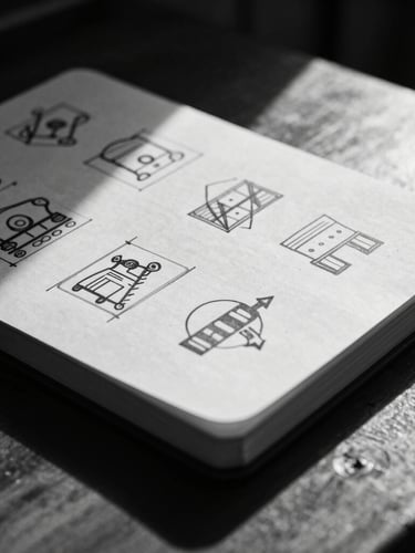 Close-up of a handwritten tactical notebook with chalk-like diagrams on a dark wooden table, dramatic chiaroscuro lighting, black and white, 35mm film grain.
