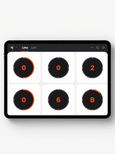 High-fidelity straight-on mockup of a clean UI dashboard showing operational telemetry, stark monochrome with electric orange-red accents, crisp high-contrast studio lighting, strict orthographic framing.