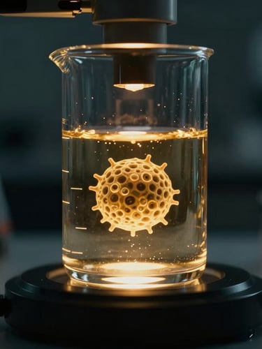 Macro photograph of advanced cellular biotechnology, golden light refracting through sterile laboratory glass, dark luxury clinical background, sharp focus, 35mm