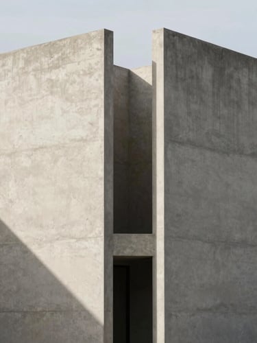 Minimalist architectural lines of a modern concrete building in Stellenbosch, sharp geometric shadows, bright natural side-light, 35mm lens.