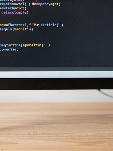 Close-up macro shot of clean code blocks on a high-resolution screen, soft natural side-light reflecting off a sleek wooden desk, minimal editorial aesthetic.
