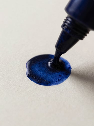 Macro shot of ink on textured paper, high-contrast side-lighting, deep ink-blue and cream tones, sharp macro details, 35mm