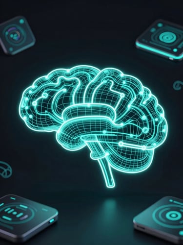 A high-fidelity vector wireframe mapping interconnected cognitive nodes on a dark background, glowing neon cyan lines, clean technical blueprint style.