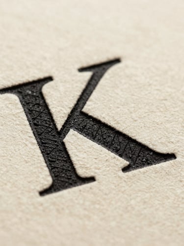 Macro shot of physical black ink pressed onto textured warm cream paper, showing detailed letterpress ligatures and sharp typographic edges, natural side lighting, high-contrast.