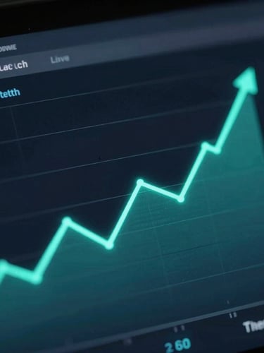 Macro close-up of a dark fintech dashboard interface, clean glowing teal vector lines showing upward cash flow trajectory, dark background, sharp focus.
