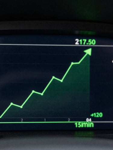 High-contrast dashboard interface displaying upward green trendlines and territory lock status, sharp electric green accents on deep charcoal background, tight macro shot.