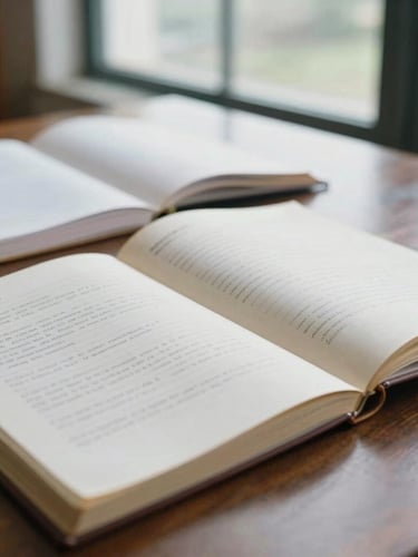 A close-up editorial photograph of open archival papers and qualitative field notes on a dark oak table, soft overcast daylight from a library window, shallow depth of field, 35mm film grain.