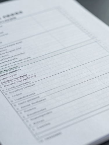 Macro shot of organized technical dossiers and clinical trial documentation with a clean, sterile daylight aesthetic, cool slate tones.