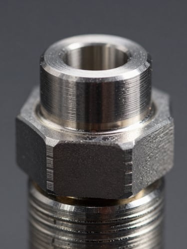 Extreme macro close-up of a milled aluminum mechanical joint, raw brushed texture, harsh directional studio key light, dark neutral gray backdrop.
