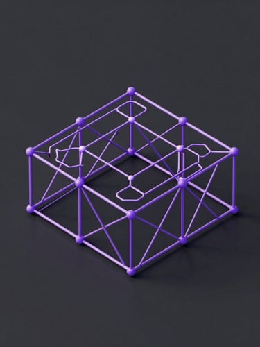 3d render, abstract geometric network infrastructure, deep charcoal background, sharp violet accents, isometric perspective, clean vector lines, high-contrast studio lighting