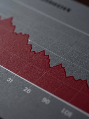 High-contrast macroeconomic data visualization chart displaying trade flows, deep crimson and charcoal tones, clean sober design, 35mm feel