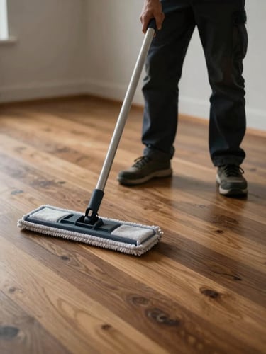 Our dependable professional cleaner mopping a hardwood floor in Windsor and Essex County.