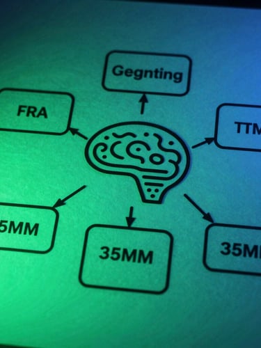 Dynamic close-up of a clean diagram of cognitive learning frameworks, dramatic shadows with cool green ambient backlights, sharp focus, modern editorial style, 35mm