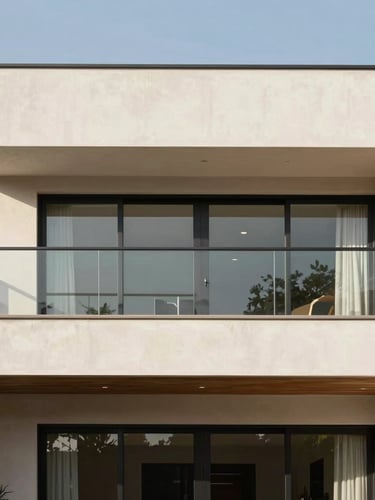 Clean architectural close-up of a modern house facade in Cuernavaca, bright daylight, sharp focus, professional real estate photography