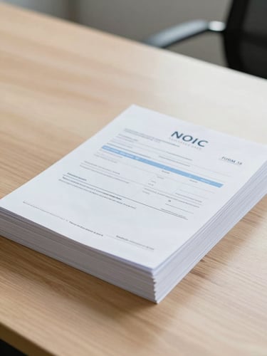 A neat stack of official bank NOC documents and Form 35 on a clean wooden desk, bright natural light, professional corporate photography, 35mm