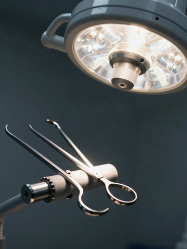 Macro shot of sterile, state-of-the-art dental instruments under focused task lighting, clinical precision, dark slate background.