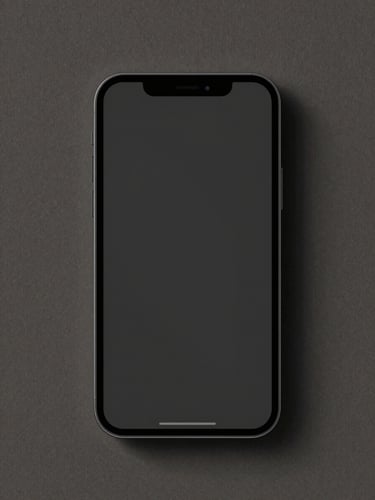 Top-down orthographic view of a dark-mode mobile interface design on a stark neutral background with sharp studio shadows.