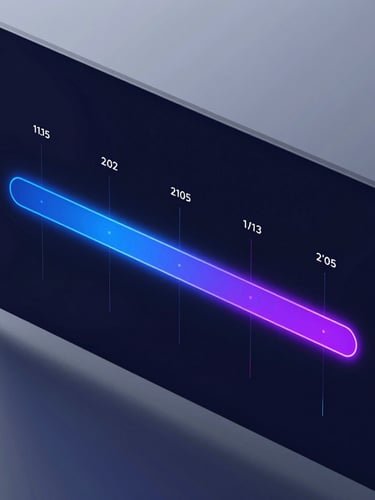 Sleek UI 3d render of the Omega Play timeline interface, dark navy background, vibrant electric blue and purple neon glow, crisp digital detail, isometric perspective showing zero-lag video tracks
