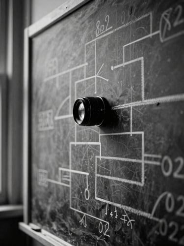 editorial black and white photography, dramatic natural window light, high contrast, grainy film texture, 35mm lens. Close-up of a complex system diagram sketched in chalk on a dark slate board, architectural lines.