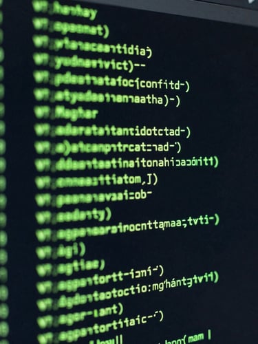 Tight macro shot of a dark terminal interface displaying highly structured YAML configuration code, electric neon green syntax highlighting, deep black background.