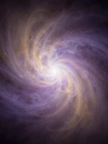 Abstract soft-focus light leak with a gentle lavender and warm amber glow representing consciousness, dark cosmic background.