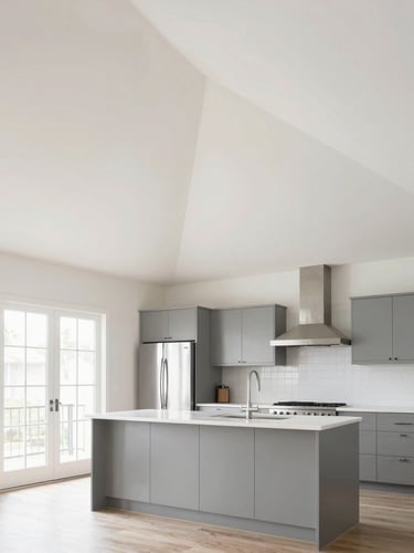 A close-up of a perfectly finished Level 5 smooth drywall corner in a modern Seattle home, soft morning light raking across the flawless plaster surface, minimalist aesthetic.