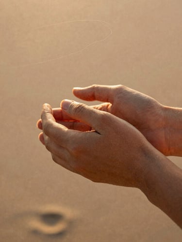 Intimate close-up of hands holding, warm golden hour sun-drenched backlight, 35mm film texture