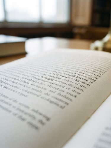Macro shot of a printed scientific journal page, sharp focus on elegant serif typography, bright natural library daylight, cool tones with warm wood accents, 35mm