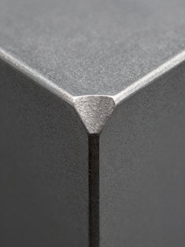 Extreme close-up macro shot of a freshly waterjet-cut edge in stainless steel, bright north-facing studio light raking across the surface, the separation line razor-clean with zero chipping or heat discoloration, matte grey metal texture filling the frame