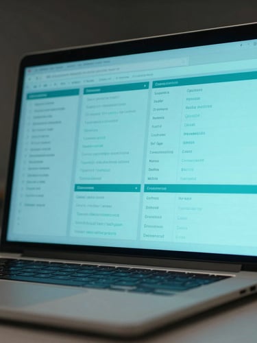 Macro close-up of a sleek laptop screen displaying clean cyan data dashboards in a dark, minimalist classroom, soft ambient lighting, 35mm
