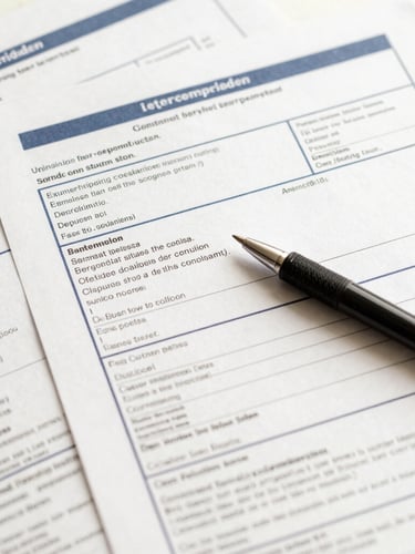 Flat-lay close-up of redacted internet service provider bills, with a pen pointing to a highlighted charge, neutral home daylight, desaturated navy and cream tones, 50mm lens.