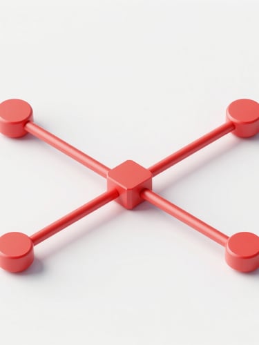 Minimalist technical schematic of secure data pipelines crossing sector boundaries, soft crimson accents, clean studio lighting
