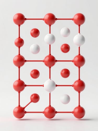 Abstract technical schematic of an AI validation pipeline, precise geometric nodes, crimson and soft white tones, high-key studio lighting, 3d render