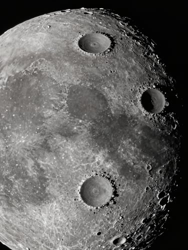 Stark, high-contrast astronomical photograph of the lunar surface, harsh single-source sunlight casting deep black shadows across craters, minimal composition.