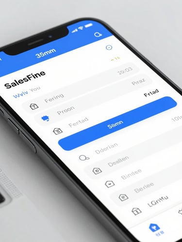 Macro shot of a high-fidelity modern software interface displaying a clean sales pipeline on a smartphone screen, bright office lighting, electric blue accents, shallow depth of field