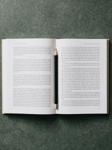 Minimalist study flat-lay, open German textbook with clean layout, a sharp pencil, soft natural overcast daylight, muted tones