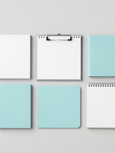 Bright studio flat-lay of organized school supplies and office accessories on a clean light gray background, straight-on commercial catalog style.
