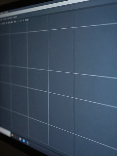 Orthographic projection of a sleek digital interface layout, strict grid alignment, cool diffused lighting, slate blue details.