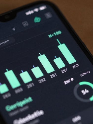 Macro shot of an Android device screen displaying a sleek dark-mode system utility dashboard with mint-green active-user charts and metrics.