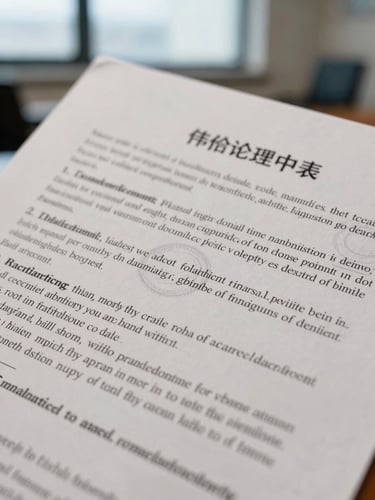 Extreme close-up of a printed legal contract page under cool office window light, focus on dense regulatory text and a compliance stamp impression, neutral off-white paper texture, no people, no hands visible