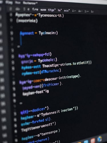 High-contrast dark mode IDE displaying clean, documented TypeScript code with subtle blue and indigo syntax highlighting, shallow depth of field.