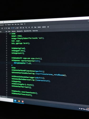 Macro shot of a sleek computer monitor displaying clean, responsive HTML table code, subtle neon green and cyan glow, high-contrast dark room ambient light.