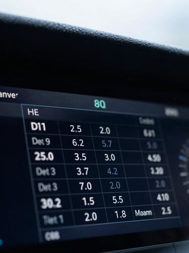 A macro close-up of a dark digital dashboard displaying real-time marketing analytics, high-contrast cool blue and charcoal tones, sharp grid lines