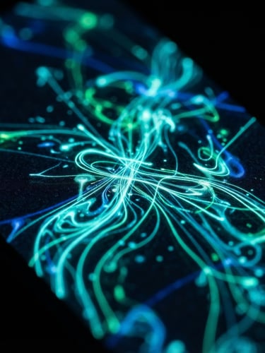 Extreme macro close-up of a high-end mobile screen displaying fluid UI animations, glowing neon teal light trails, dark obsidian background, shallow depth of field
