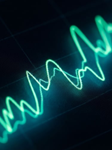 Extreme macro shot of a mobile screen displaying a fluid neon green vector graph, high-contrast obsidian background, dramatic teal backlighting, shallow depth of field