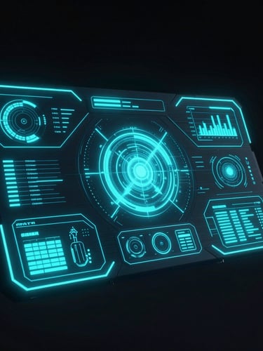 futuristic 3d render of a glowing neon starship cockpit interface, deep obsidian background, electric cyan telemetry, octane render, cinematic