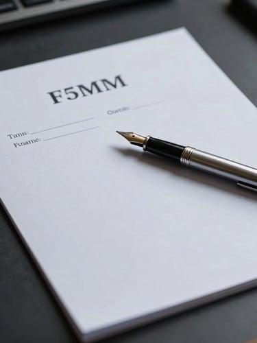 Extreme close-up of a legal dossier with a silver fountain pen resting on a dark graphite desk, dramatic side lighting, sharp focus, 35mm