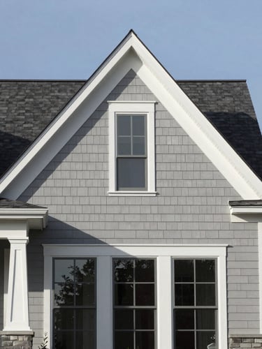 Architectural elevation of a premium North Carolina home under crisp morning daylight, showing clean rooflines and high-contrast desaturated gray tones.