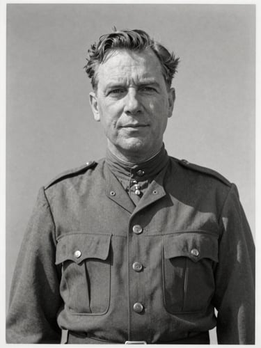 Vintage archival black and white photograph of Howard Gardner in uniform, soft historic tones, clean portrait framing