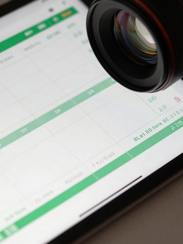 Tight macro shot of a modern tablet displaying real-time financial ledger pipelines with crisp green accents